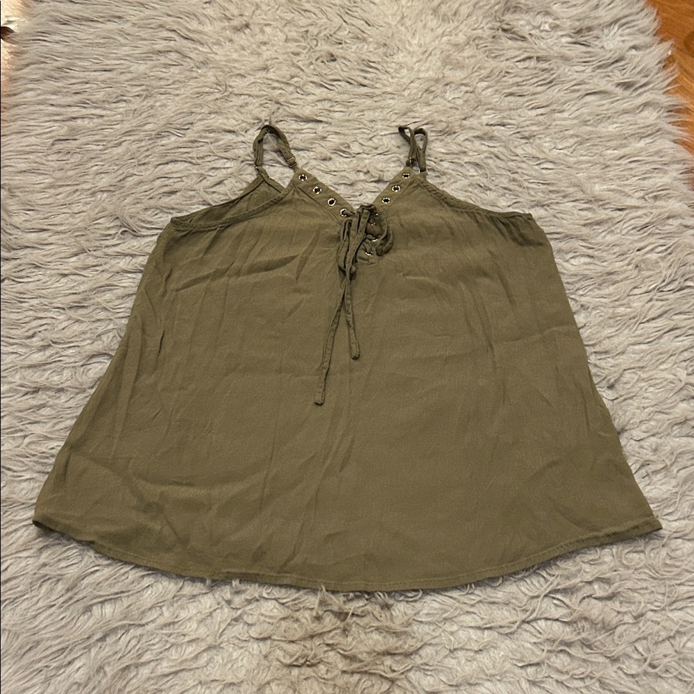 Doe And Rae Olive Green Front Lace-Up Tank Top